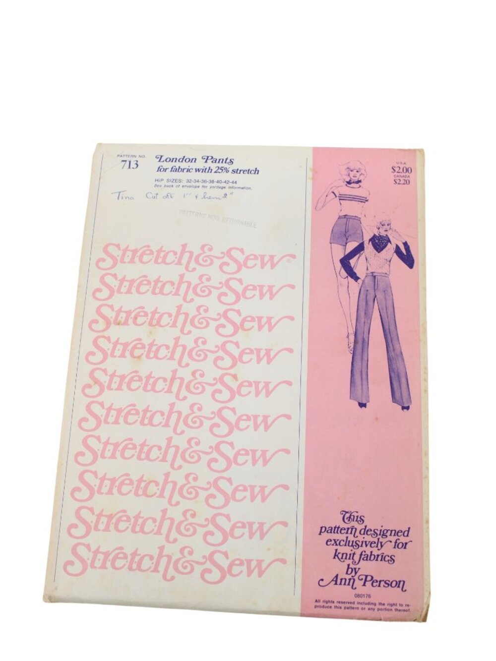 UNCUT Stretch & Sew Pattern 713 Womens London Pants Vintage 1976 94405
